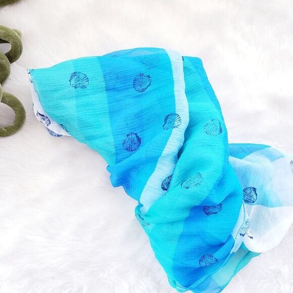 Kensie Coastal Ocean Seashell Sheer Scarf NWT - Picture 9 of 14